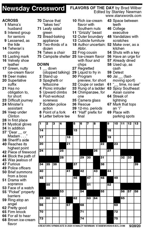 free newsday crossword